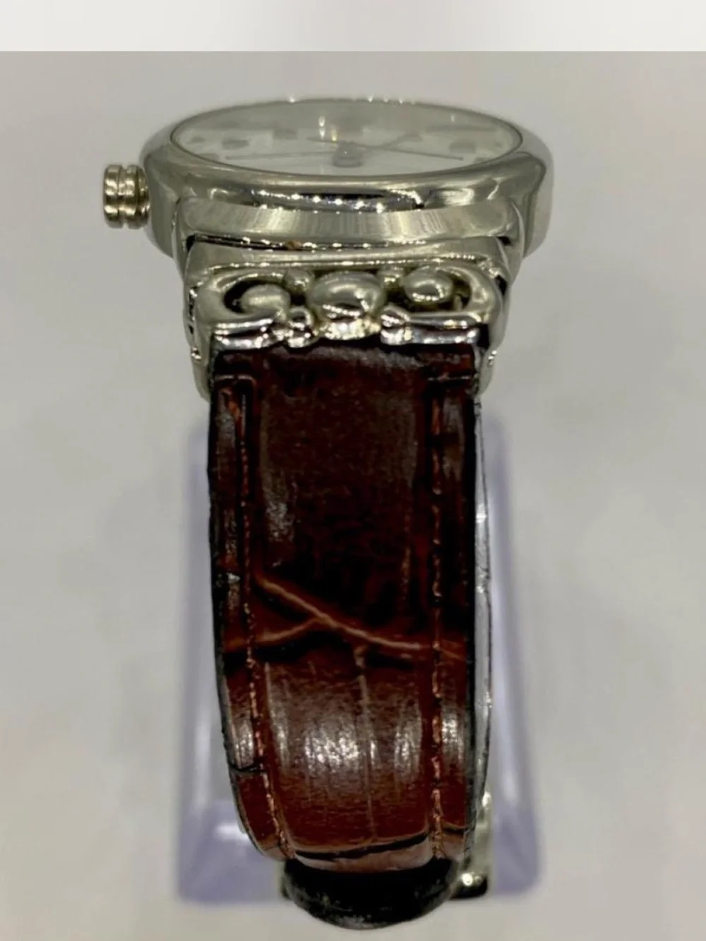 Designer ***  Silver Case * Tan  Leather Strap Quartz Watch ^^^